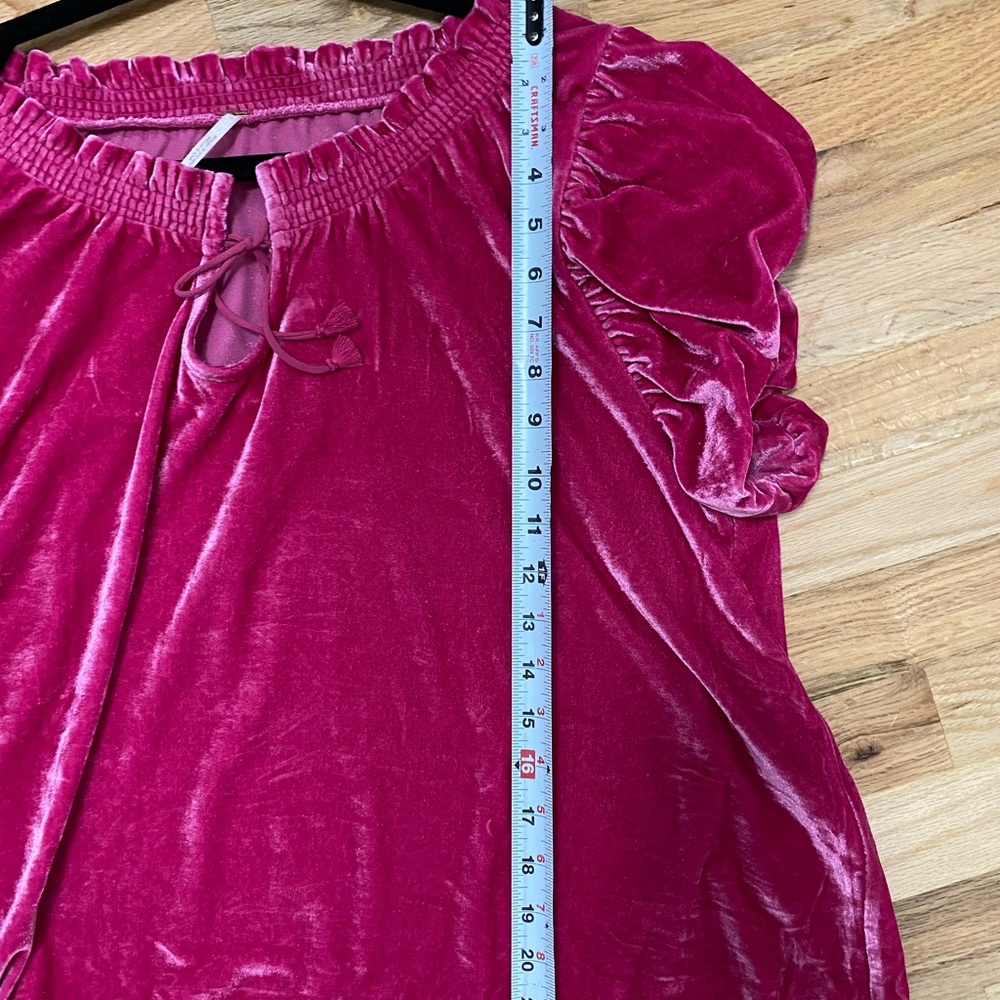 Free People Pink Velvet Blouse Teresa Boho Festival XL Crop Bubble - Picture 9 of 10